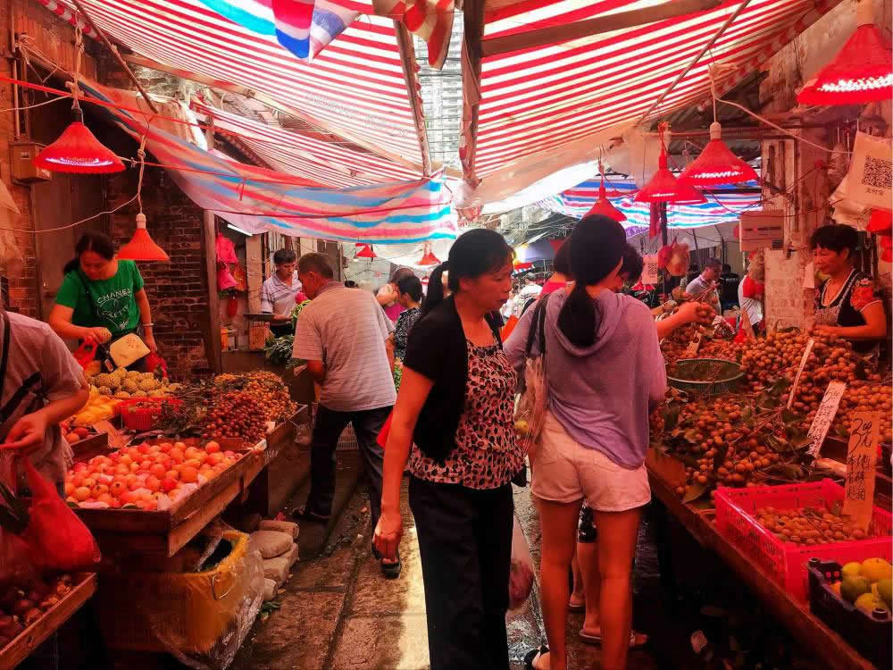 Local wet market in old Guangzhou Traditional wet market in the old Xiguan area of Guangzhou